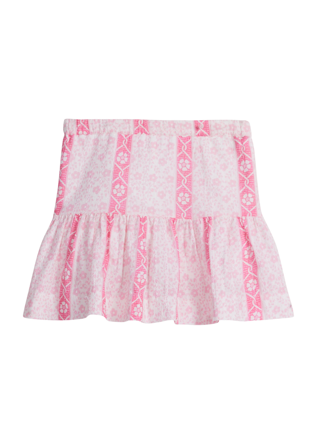 Girls/Tween woven skort with hot pink/light pink/white floral pattern. Skort has an elastic waistband and built in shorts for a secure but comfy fit. 