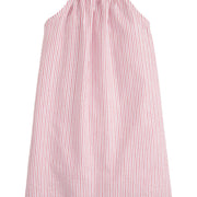 BISBY girls sloop dress in red sparkle seersucker with braided tassel ties