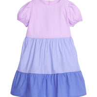 Three tiered/toned purple and blue woven dress with zipper at back