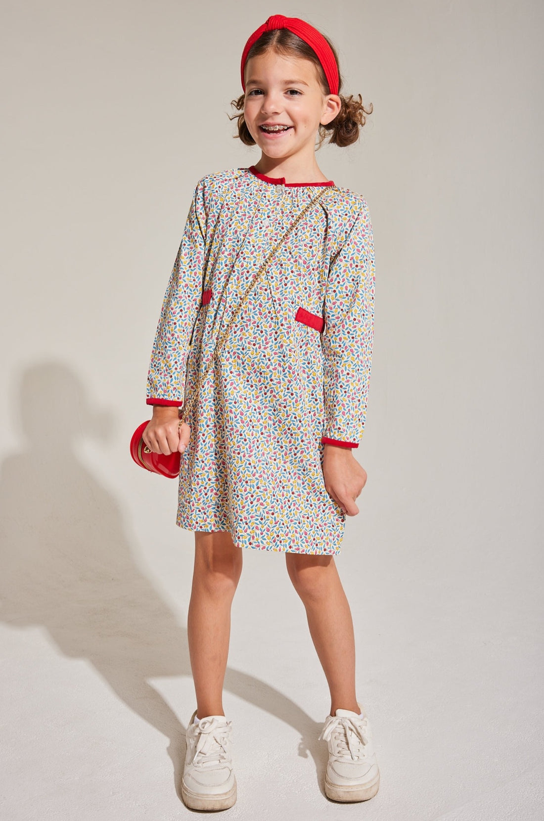 long sleeve dress for girls floral with red details for Christmas 