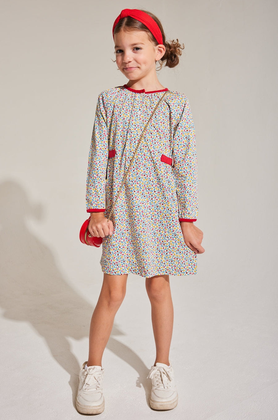 long sleeve dress for girls floral with red details for Christmas 