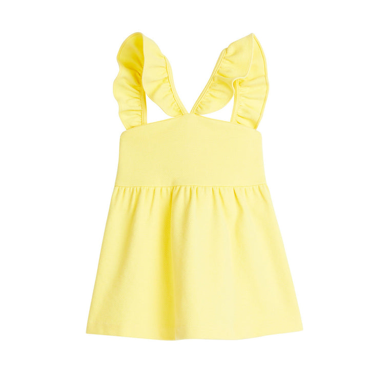 tween girls pique yellow top with ruffled sleeves