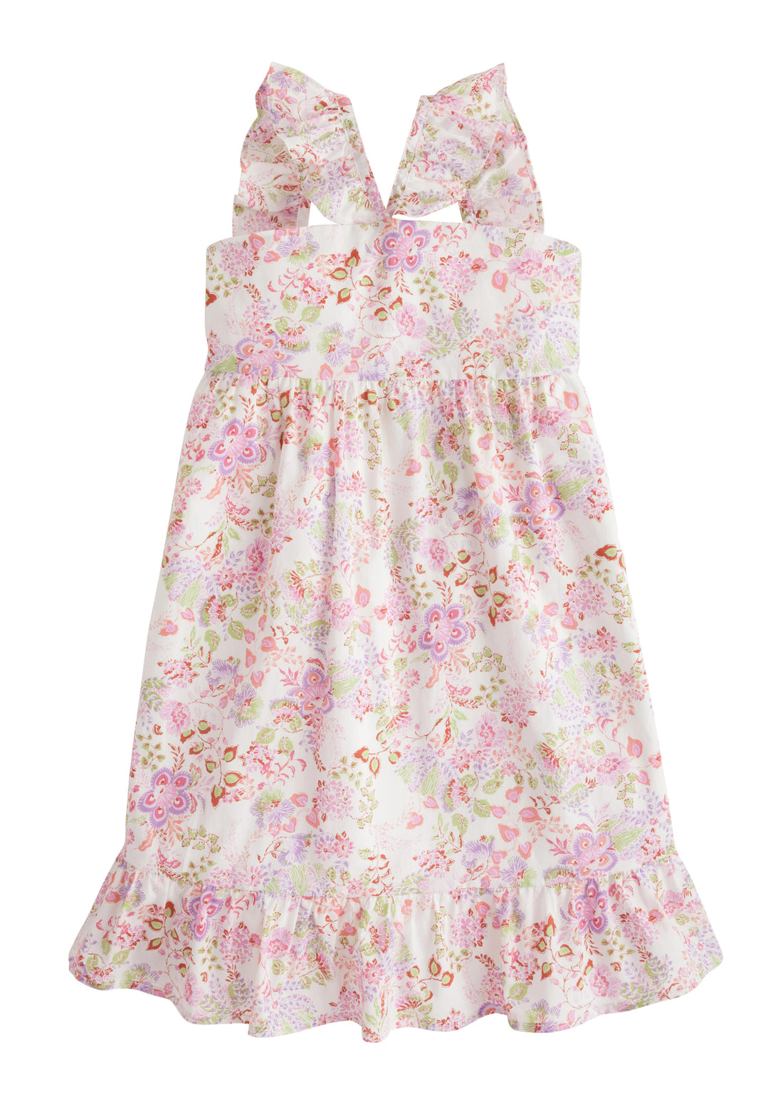 BISBY girls soho dress with cross ruffle sleeves and violet floral print