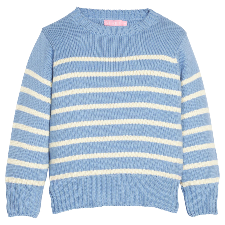 Girls/tween blue and white striped sweater.