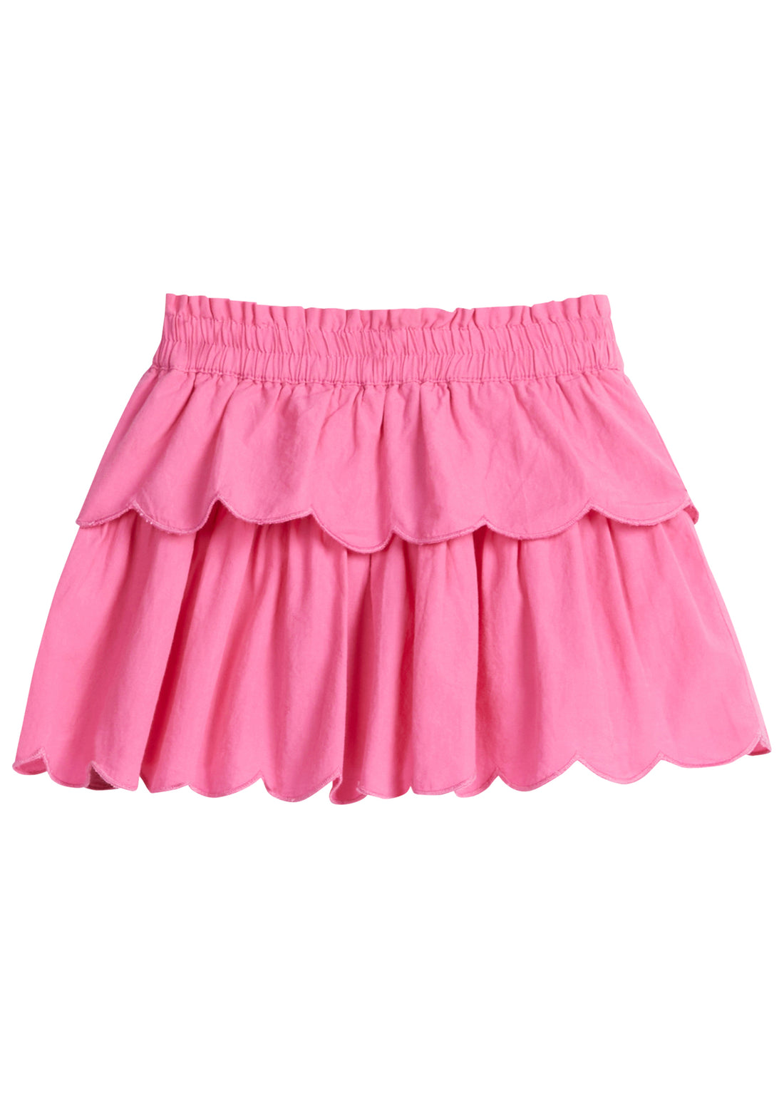 Girls/Tween woven hot pink two tiered skort. Skort features an elastic waistband and has built in shorts underneath for a relaxed but secure fit.