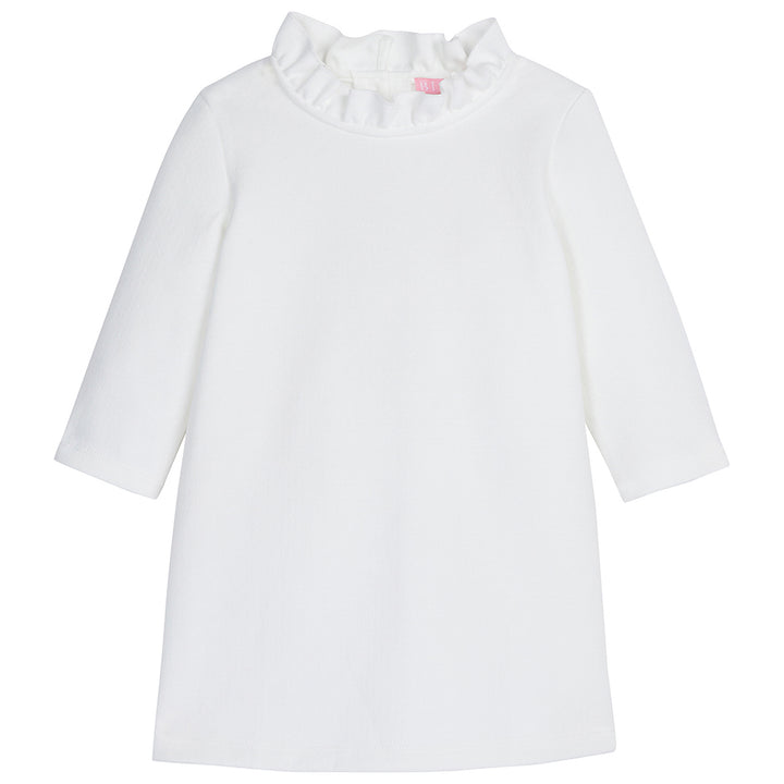 White Long Sleeve dress with ruffles around the neckline--ToryDress BISBY girls/teens