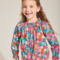 Turquoise and pink jewel toned floral blouse for girls and tweens by BISBY