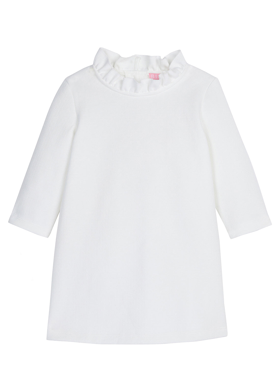 White Long Sleeve dress with ruffles around the neckline--ToryDress BISBY girls/teens