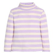 Girls/tween striped knit long sleeve with purple and cream horizontal stripes.