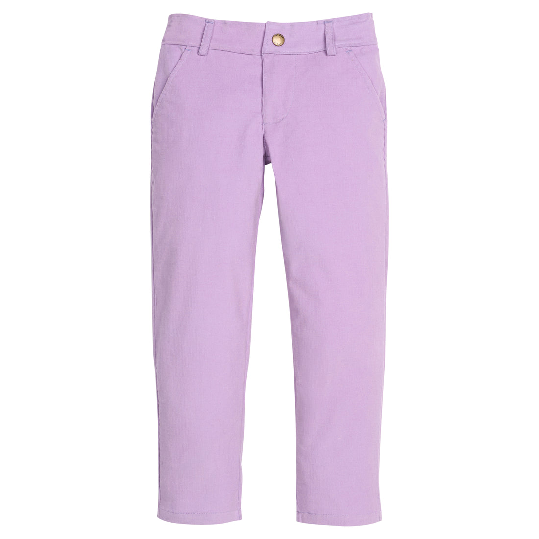 Girls/tween lavender corduroy pants that feature functional pockets and snap button closure., 