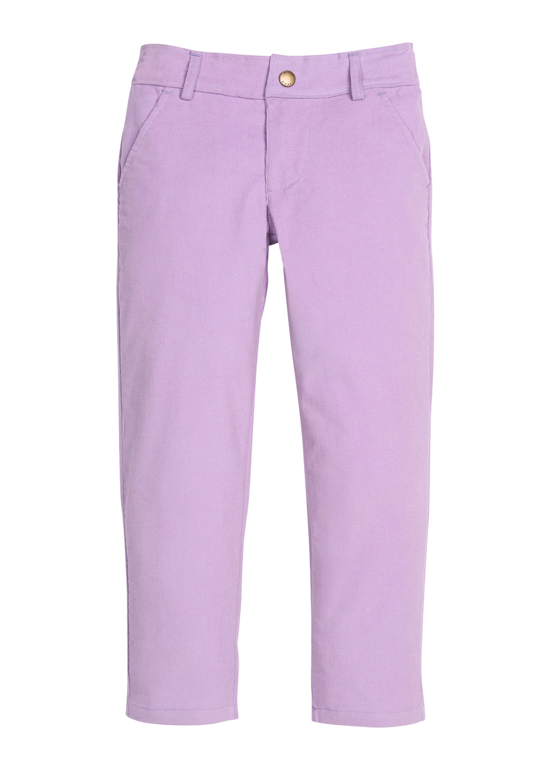 Girls/tween lavender corduroy pants that feature functional pockets and snap button closure., 