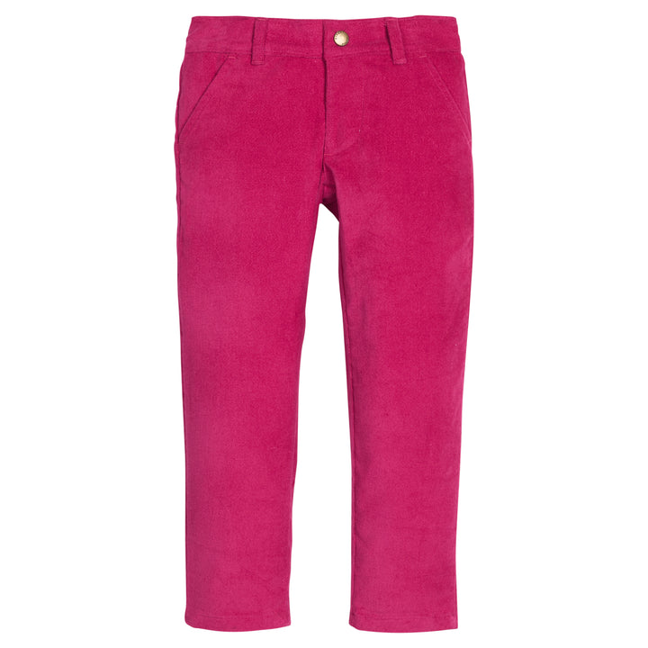 Girls/tween Burgundy velvet pants that feature functional pockets and snap button closure. 