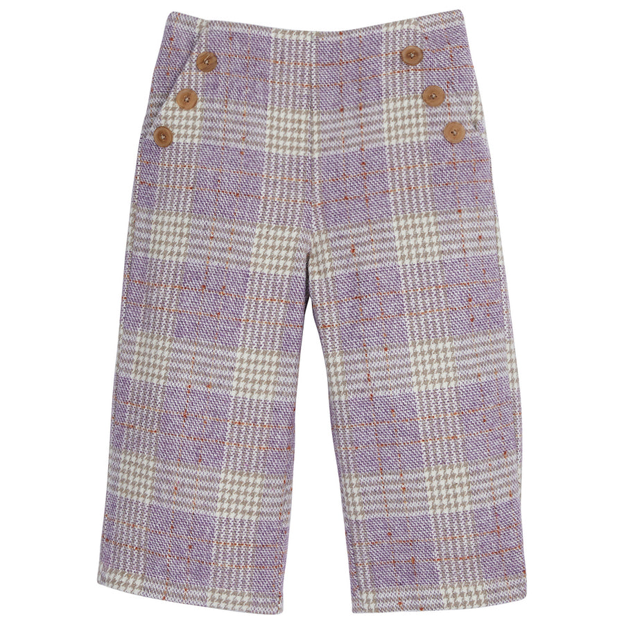 Purple plaid (tweed) wide leg pant with three buttons on side lining the pockets--WideLegPant BISBY girls/teens