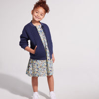 girls quilted bomber jacket in navy, girls zip up jacket with pockets, girls tween clothing