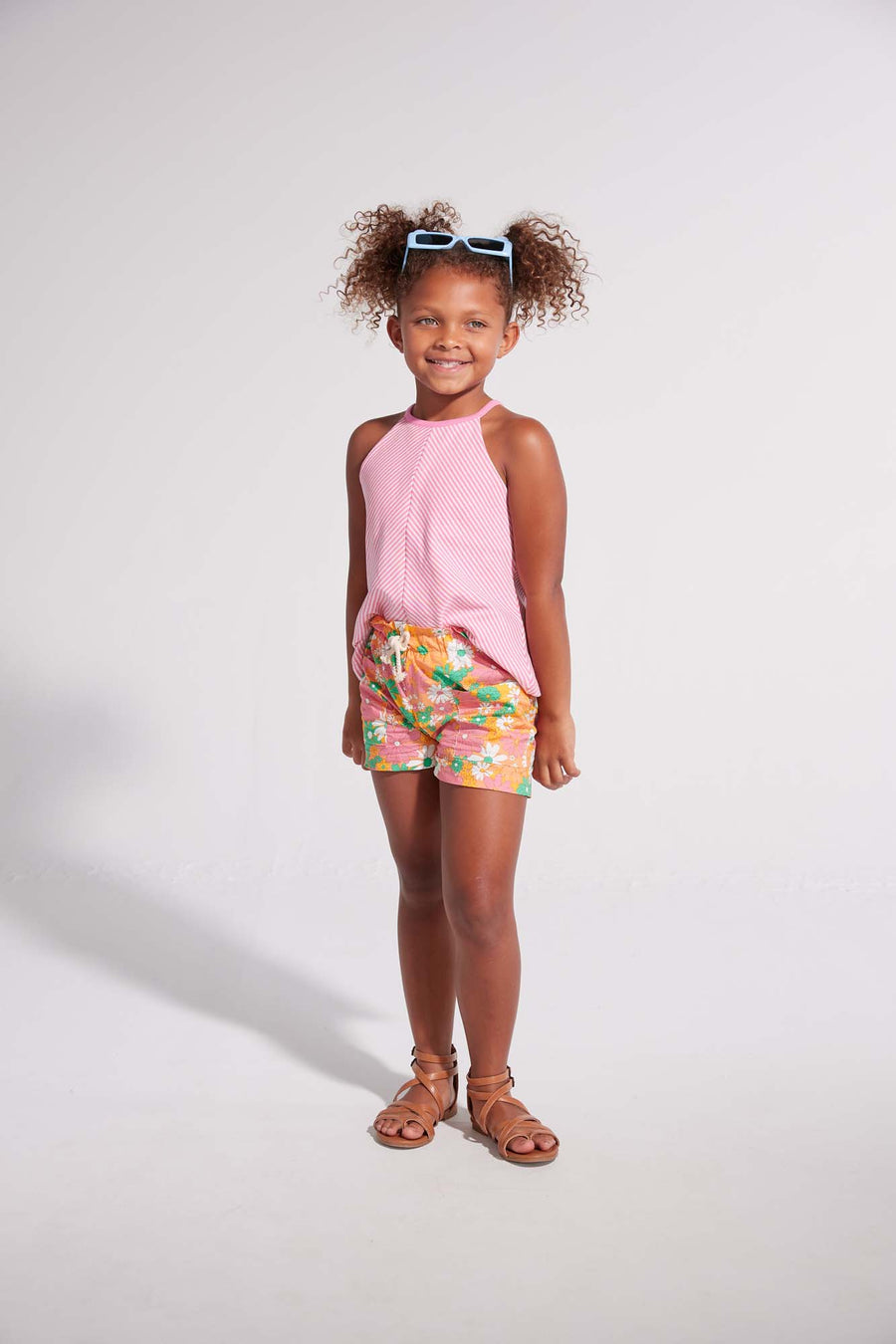 tween girls drawstring shorts with pockets in retro floral print 