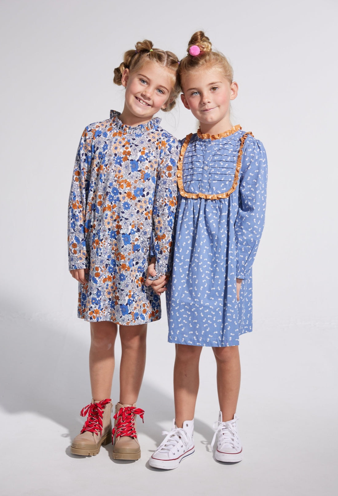 BISBY girl dress, girls blue and orange dress, ditsy floral dress, girl tween clothing