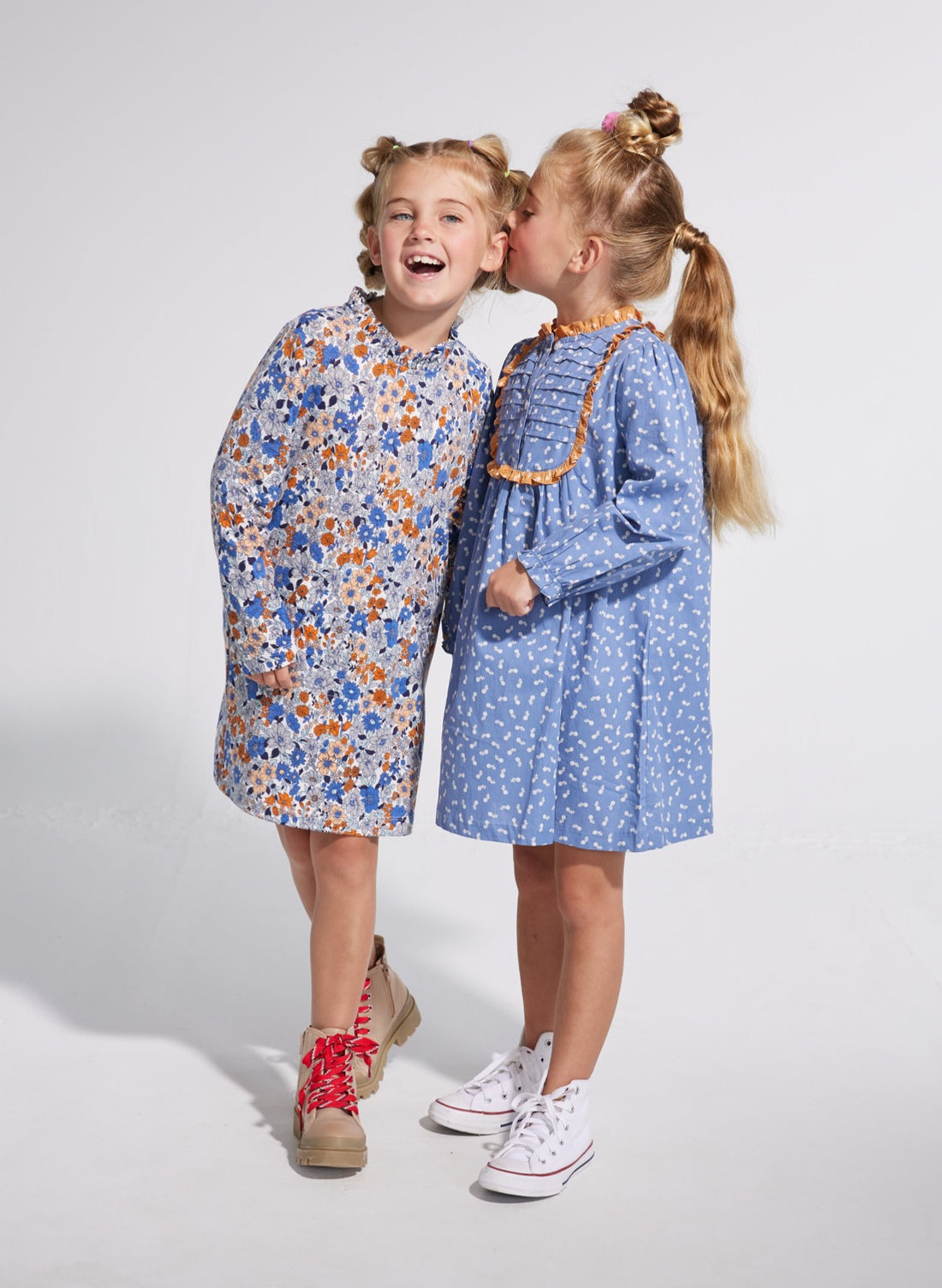 BISBY girl dress, girls blue and orange dress, ditsy floral dress, girl tween clothing