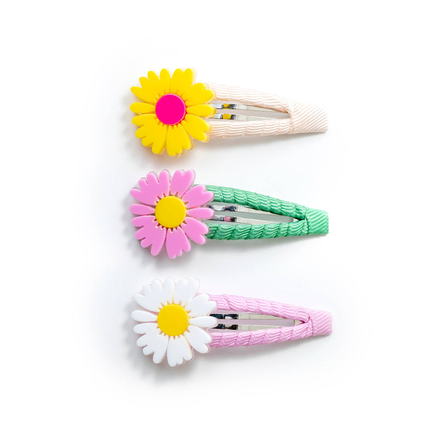 Yellow, White, & Pink Daisy Snap Clips - Set of 3