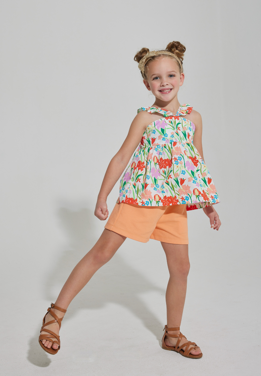 tween girls bright orange shorts with elastic waistband and pockets