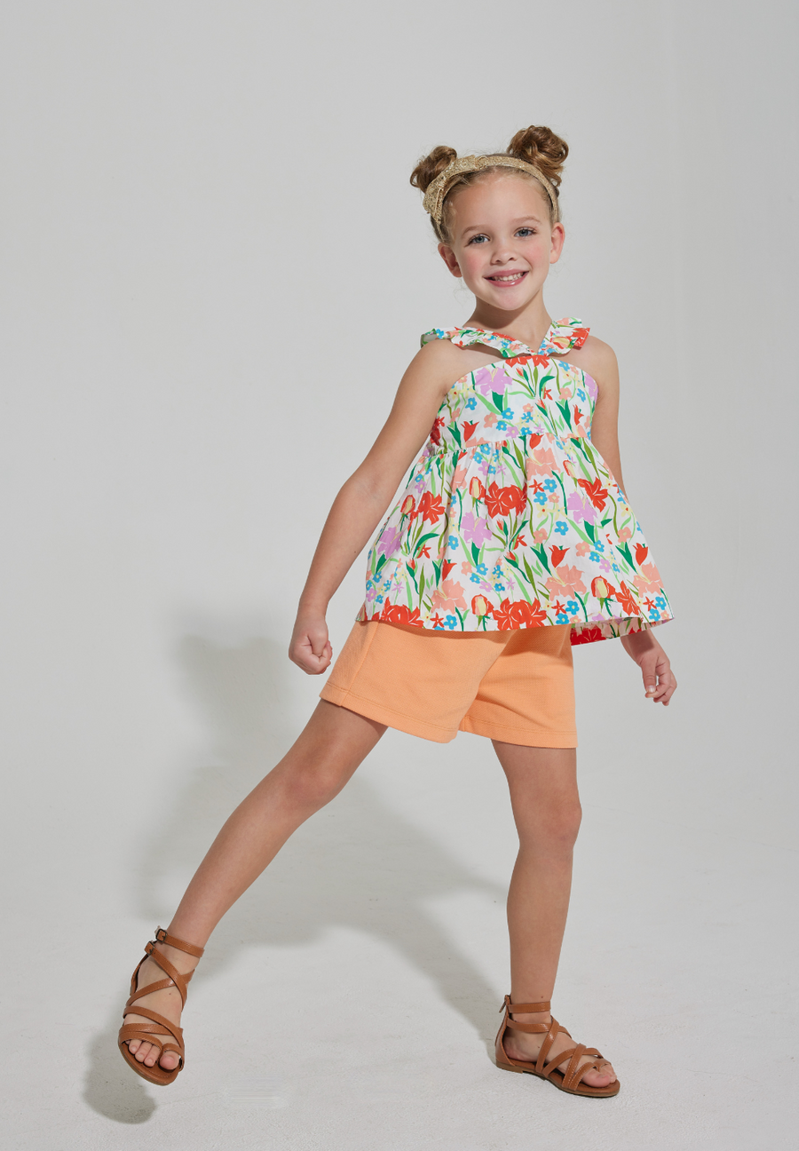 tween girls bright floral pattern top with ruffled sleeves