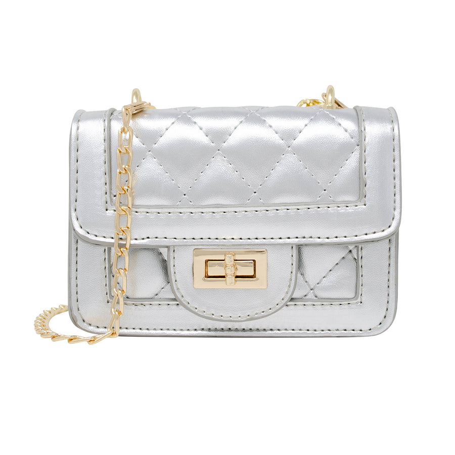 Tiny Classic Quilted Mini Purse: Silver