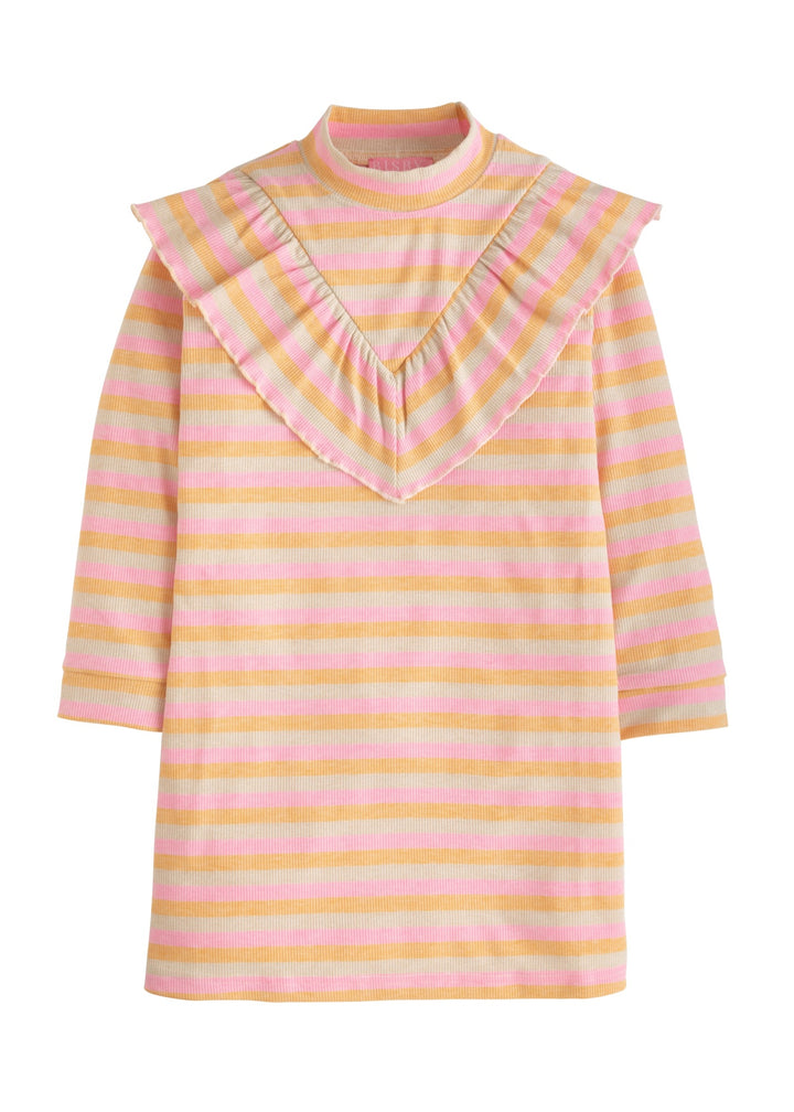 girls tween clothing pink and orange sparkle turtleneck dress with ruffles at the chest