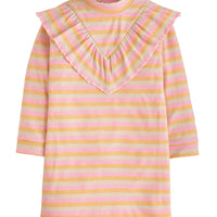 girls tween clothing pink and orange sparkle turtleneck dress with ruffles at the chest