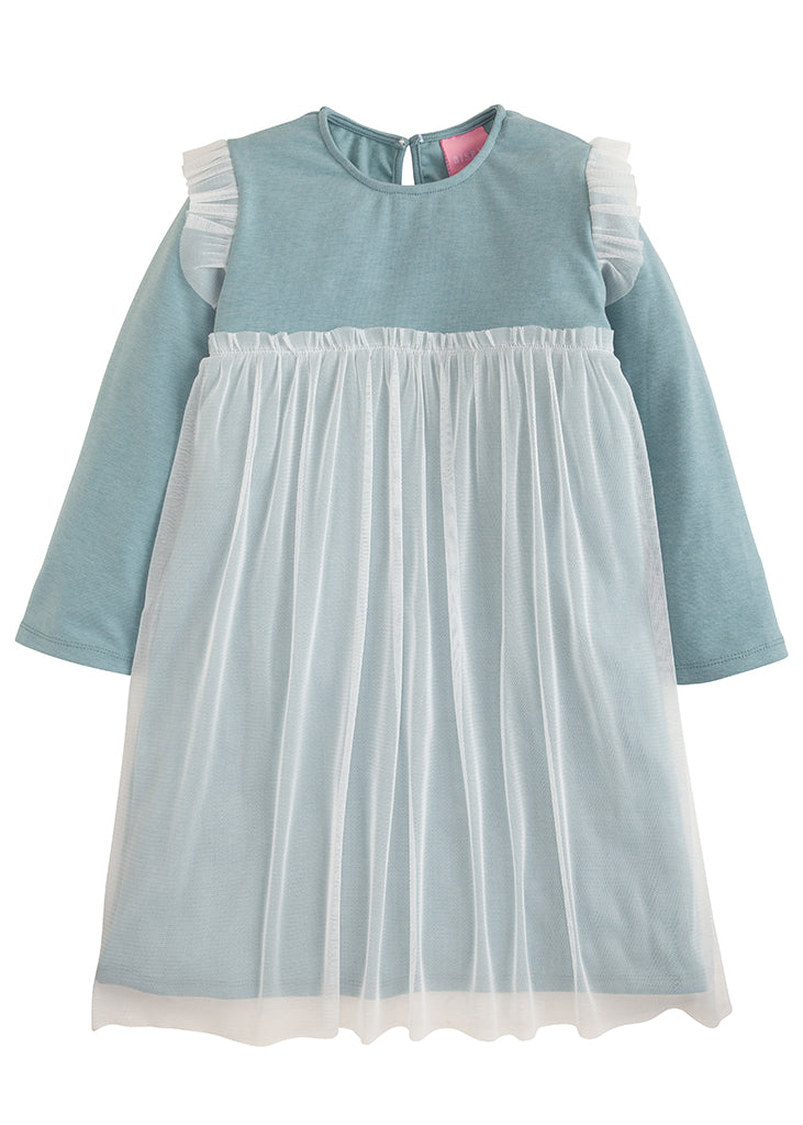 French blue knit dress with tutu overlay for girls and tweens
