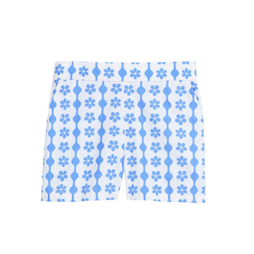 tween girls shorts with blue floral and geometric pattern