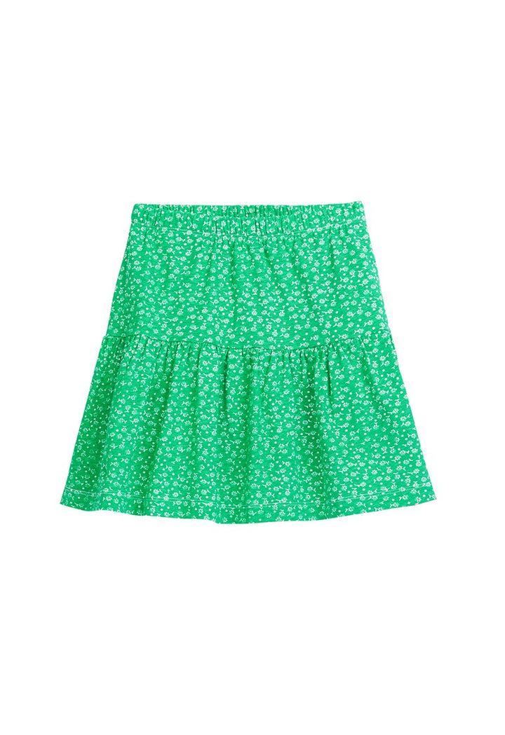 tween girls kelly green and white floral pattern tiered skirt