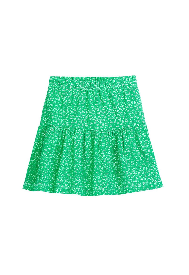 tween girls kelly green and white floral pattern tiered skirt