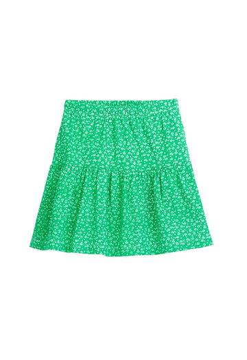 tween girls kelly green and white floral pattern tiered skirt