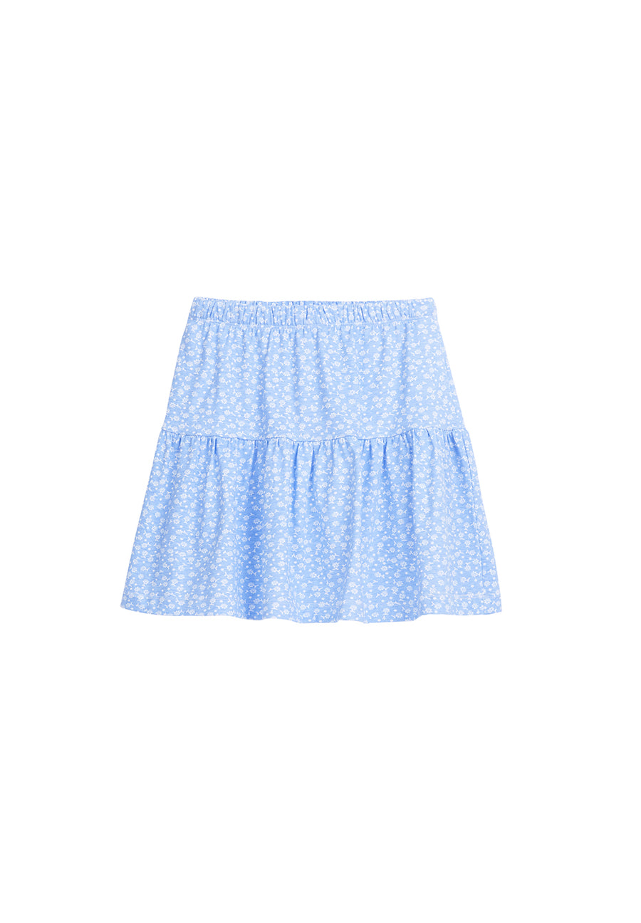 tween girls periwinkle and white floral pattern tiered skirt