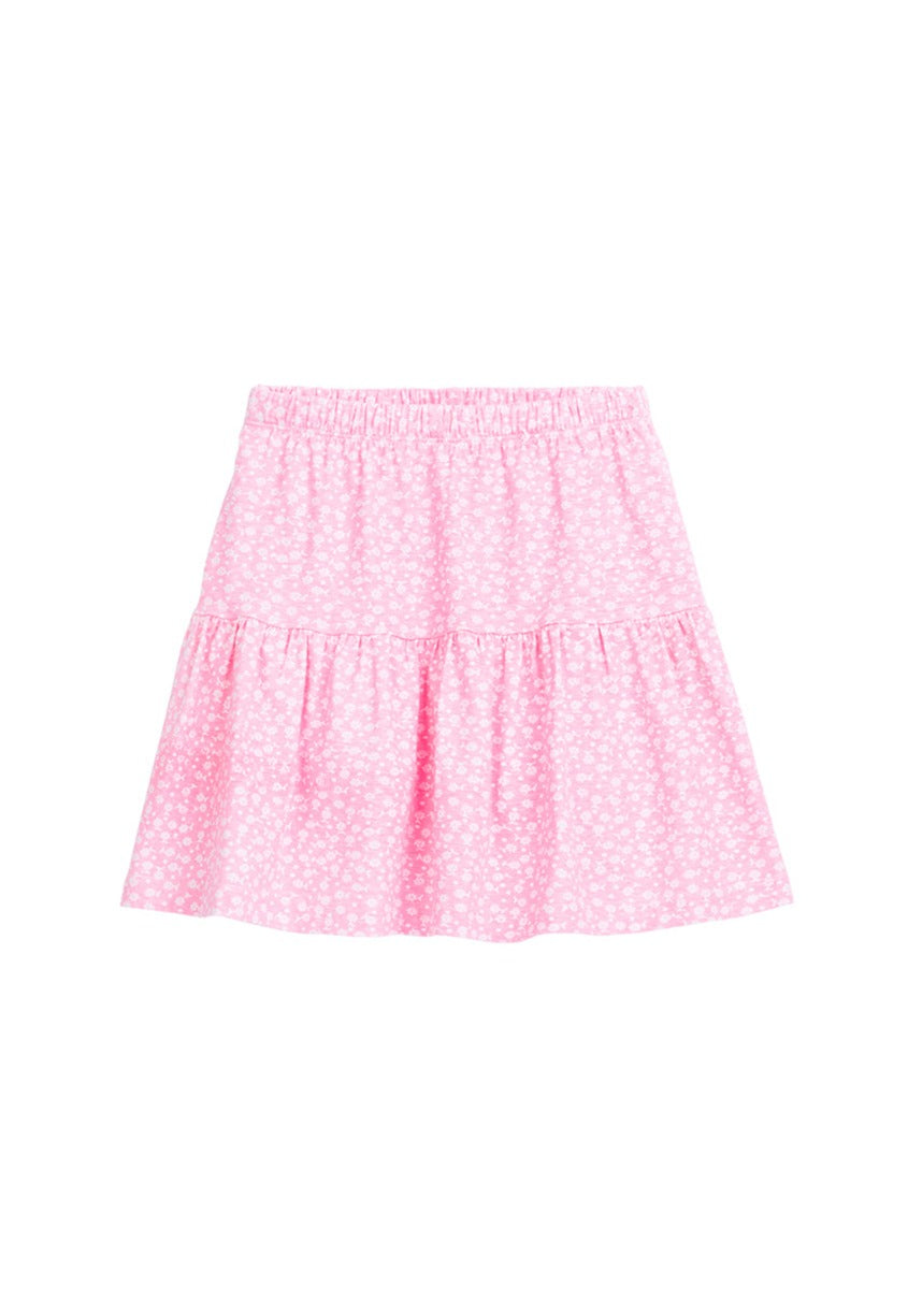 tween girls pink and white floral pattern tiered skirt 