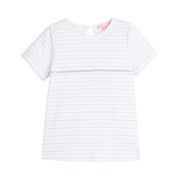 tween girls pink and aqua striped t-shirt with sequin stripe across chest