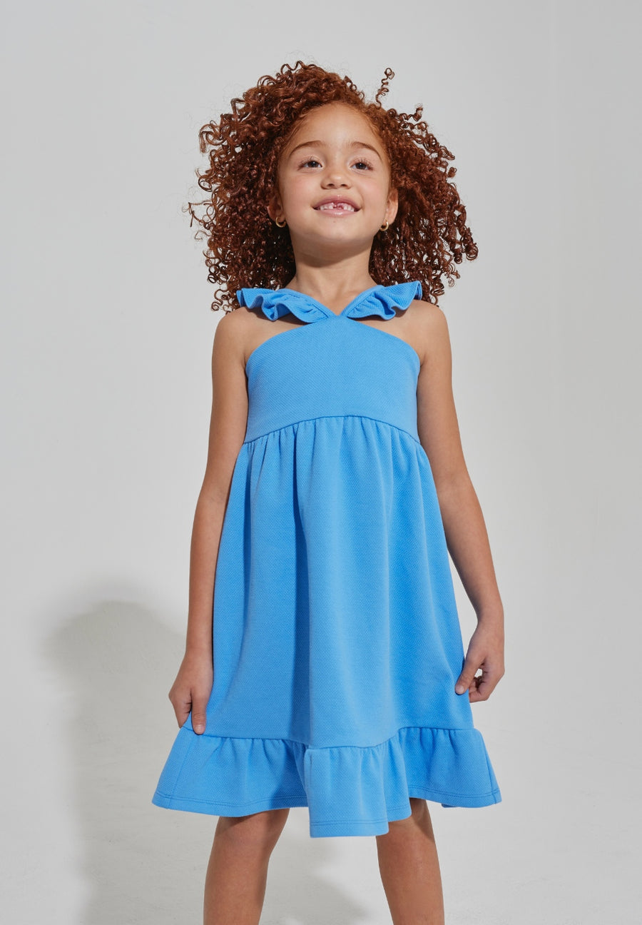 tween girls blue strappy dress with ruffles 