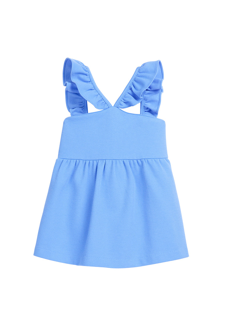 tween girls blue pique top with ruffled sleeves