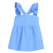tween girls blue pique top with ruffled sleeves