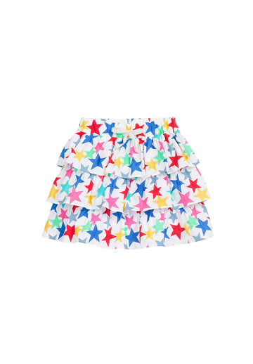 tween girls tiered mini skort in bright star pattern
