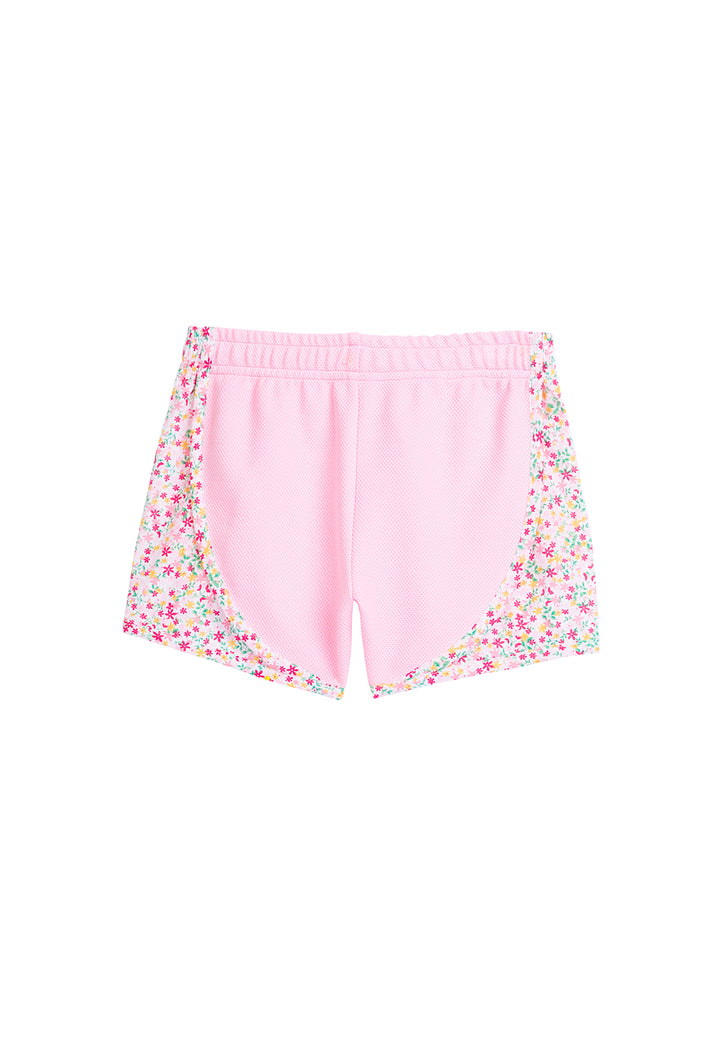 tween girls pink track shorts with floral detail on the sides