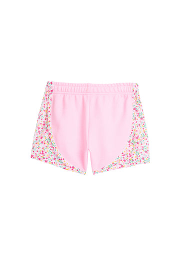 tween girls pink track shorts with floral detail on the sides