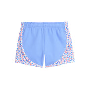 tween girls blue track shorts with red and blue floral pattern at the sides