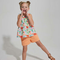 tween girls bright orange shorts with elastic waistband and pockets