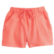 BISBY girls basic shorts in coral linen with draw string tassels 