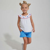 tween girls blue shorts with elastic waistband and pockets