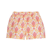 tween girls pink and orange floral patterned shorts with elastic waist band and pockets
