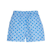 tween girls light blue shorts with dark blue geometric pattern