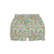 baby girl bloomers in a bright orange yellow pink and blue floral pattern