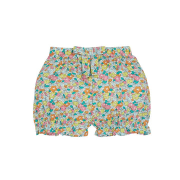 baby girl bloomers in a bright orange yellow pink and blue floral pattern