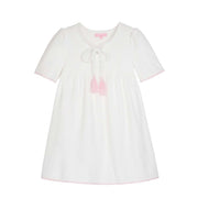 tween girls white terry cloth dress with pink trim and pink tassels